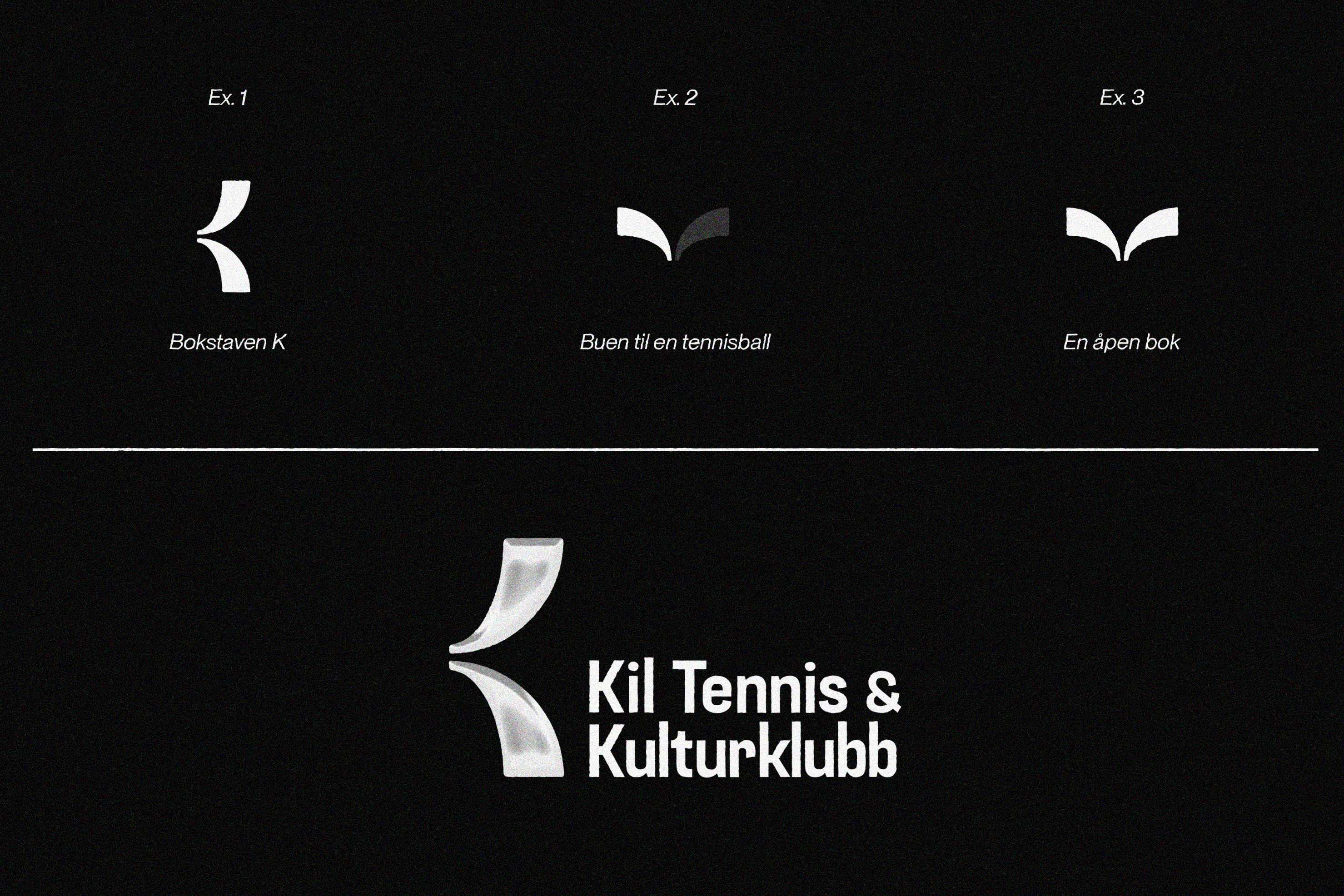 Logosjette: bokstaven K, buen til en tennisball og en åpen bok kombinert til en monogram-aktig logo for Kil Tennis & Kulturklubb.